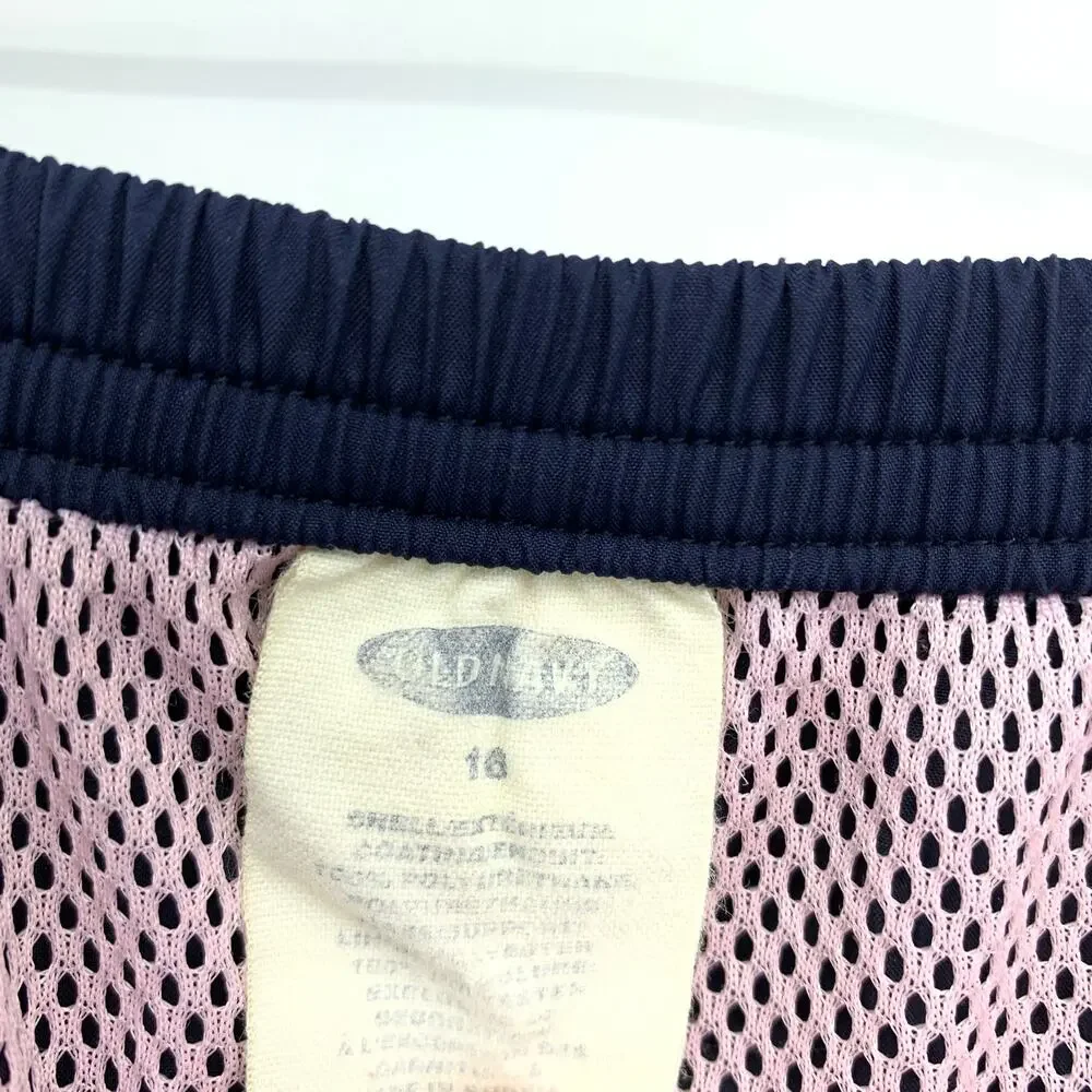 VTG Y2K Old Navy Girls Maxi Skirt Sz 16 Navy Blue Pink Racing Stripe Zip Detail